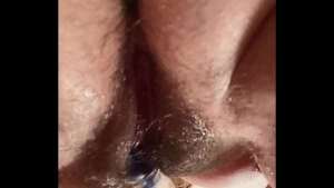 Up Close Hairy Pussy Glass Dildo Masturbation