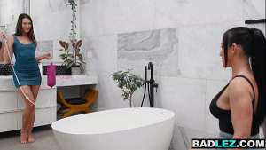 Petite MILF fulfills milk enema fantasy with big tits curvy lover