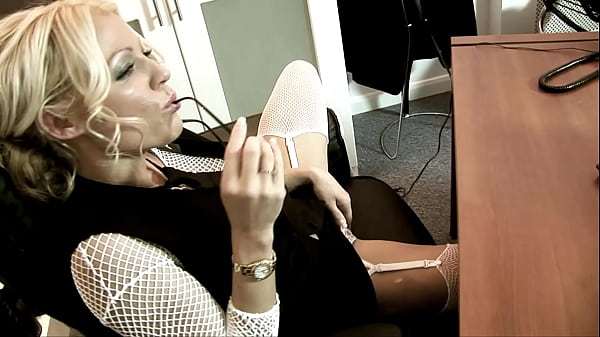 Milf Blonde Secretary Fucks The Big Boss On His Desk Through Her Fishnets