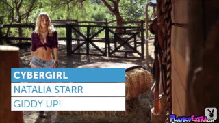 Smiling blonde Polish teen Natalia Starr stripping and posing in the barn