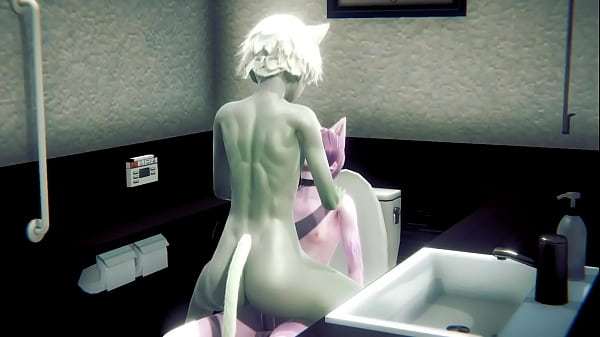 Furry Yaoi – Grey cat boy and pink cat boy sex in public toilet – Sissy crossdress Japanese Asian Manga Anime Film  Game Porn Gay