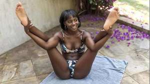 Tight Black Pussy Babe Pounded By Big White Cock After Stretching Outdoors