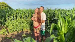 Hard roughly fucked a hot cute multiorgasmic babe in public on a corn field