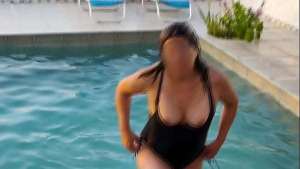 My wife takes out her tits and shows off her hairy pussy on a public beach