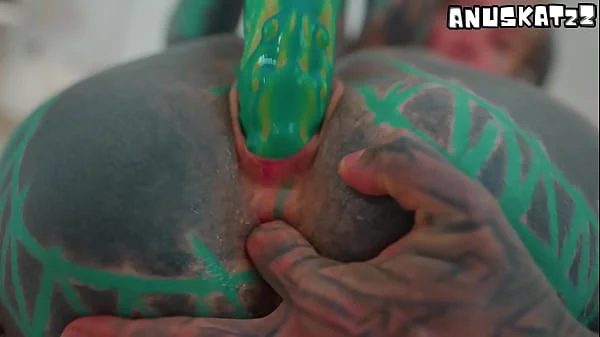 Heavily Ink’d TEEN Self fucking Big Toy