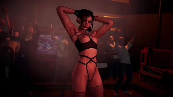 Playful depraved Сlaire Redfield loves to dance naked in public for cash