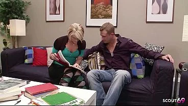 Short hair blonde Glasses Cougar with saggy Tits seduce to Cheating Fuck when alone and get massive facial cumshot