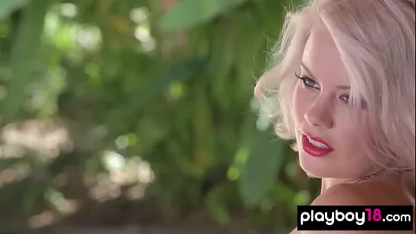 All natural blonde Australian model Alana Wolfe shows her perfect pussy