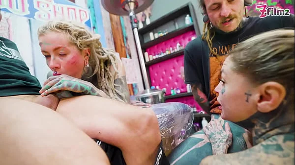 Big Dicks with Couple Inked Foursome Merry Gets Tatted