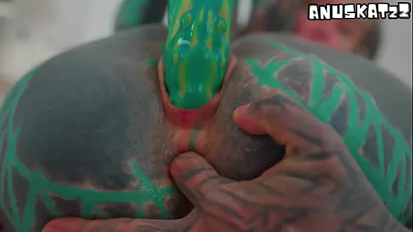 Heavily Ink’d TEEN Self fucking Big Toy