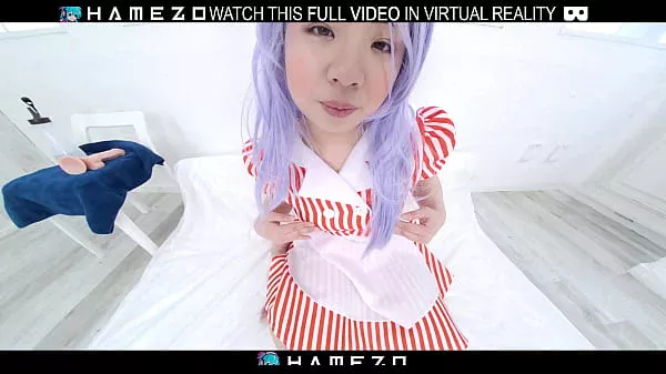 Horny Japanese chubby babe Noa Ogawa plays with a sex toy,in VR.