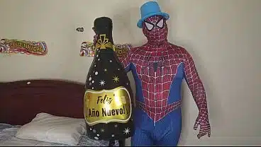 Beautiful big-bootied stepmother celebrates New Year’s by sucking Spider-Man’s dick