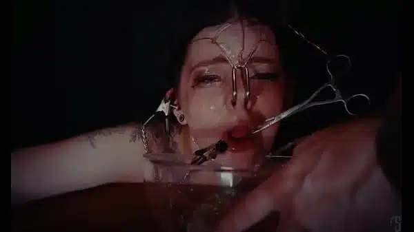 Emo bondage whore gets face tied and punished with piss