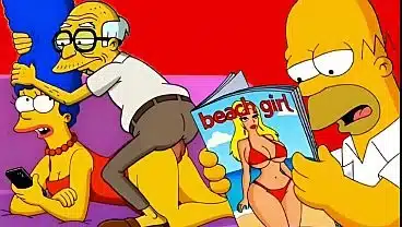 Married Housewife Cheats on Her Cuckold Husband on a Pink Couch. Cartoon Parody Simpsons. Hentai