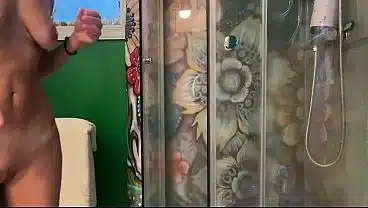 Milf teases her husband and gets a fast doggy in the shower