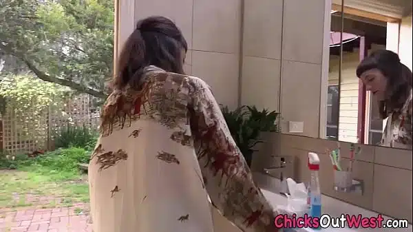 Natural australian rubs her pussy