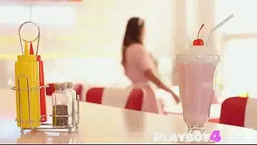 Stunning big tits brunette MILF Abigail Mac passion posing session in the restaurant