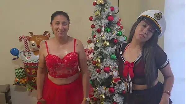 The best Christmas threesome – Two horny stepdaughters celebrate Christmas by fucking their perverted stepfather for Christmas presents