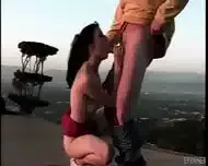 Hot busty teen and outdoor blowjob