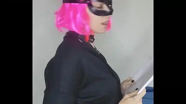 Look how horny I am with my kitty mask and my big natural tits