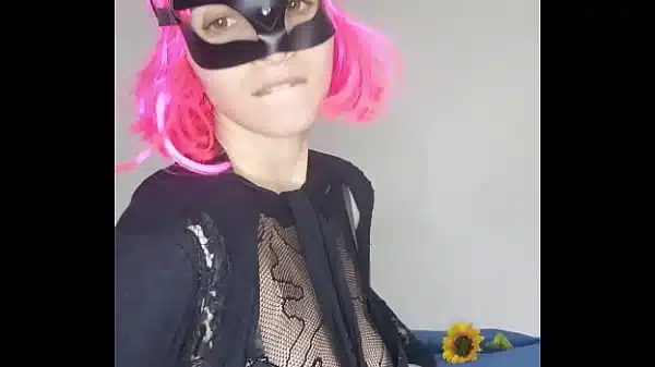 Uncover my pleasure with my kitty mask and natural tits