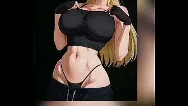 Blonde Catgirl in Black Lingerie – Huge Tits & Tail NSFW Hentai Illustration