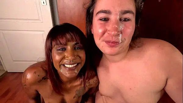 FFM THREESOME POV BLOWJOB while they smoke a cigar, CUM FACIAL