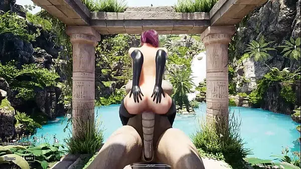 Lara cosplays as Tifa. A horny stone statue’s big cock fucks her tight pussy hard.