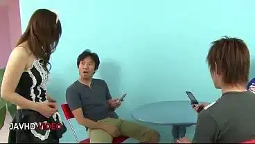Sultry Asian Maid Gives Blowjob To Two Men With Miku Airi