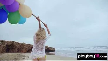 Extra skinny Italian naked MILF Francy Torino playing with her baloons