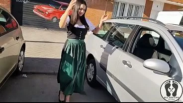 DIRNDL SLUT GETS DIRTY AND OILY CHANGING TIRES