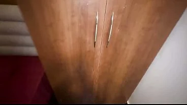 Girlfriend was hiding in the cupboard, so boyfriend came out of the cupboard and fucked her.