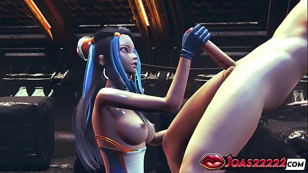 Nessa (Pokémon) 3D Hentai Animation – Big Tits Girl in Sexy Bodysuit and Blue Latex Gloves Gives Fetish Handjob Service for Big Dick with Massive Cumshot