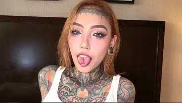 Tattooed Split Tongue Asian Baddie Jesse Is a Submissive Slut