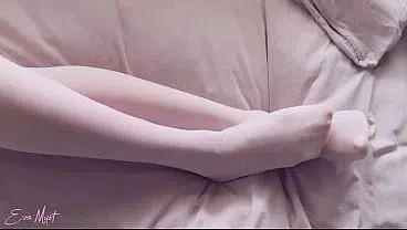 Virgin stepsis with big tits helped to cum by rubbing cock on panties and hairy pussy, then accepting to put only the tip inside