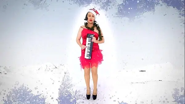 Pretty lady secretary dressed as a gnome, Santa’s assistant on Christmas eve.