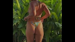 Beauty tropical bikini dance and chill on the sun