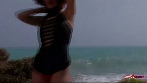 Curly fit body milf is having hard sex and squirts all over the sandy beach
