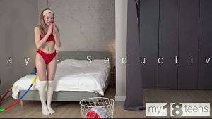 MY18TEENS – The charming Milka Way fucks her pussy after her morning exercises