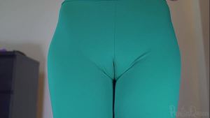 Stepsister tries on tight shorts and flashes huge hairy pussy