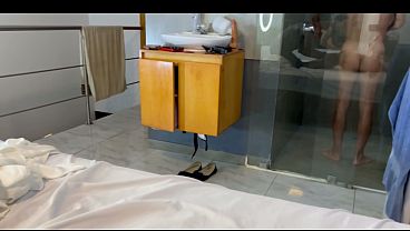 Beautiful woman with big breasts and a big butt is unfaithful to her husband with his best friend