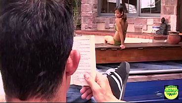 By the pool a horny dude licks the skinny brunettes tight pussy before hardcore penetration