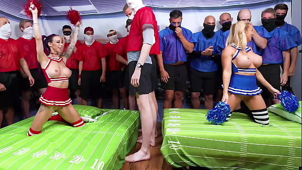Cheerleaders Warm Up Football Players With A Blowbang Before The Gangbang