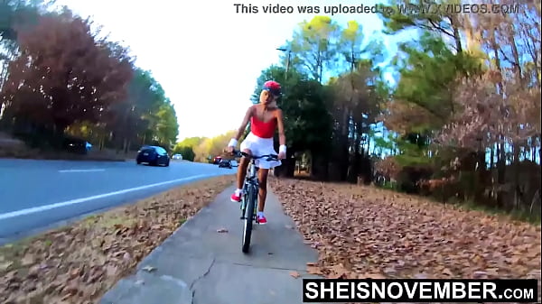 Outdoors Flashing Ass Bike Ride Sexy Up Skirt Hottie, Sexy Little Geek Msnovember Black Big Butt And Thighs Poking Out With Back Arched Outdoors, In Short Dress, Reality 4k On Sheisnovember