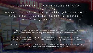AI Dark Angel Cheerleader Jennifer wants to show in a public photoshoot how big monsterdildo she can fit inside her