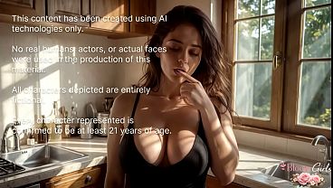 An 18-year-old girl seduces her stepdad with her juicy pussy and lets him fuck her in the kitchen [AI]