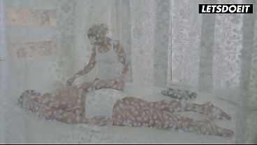 Blonde masseuse pours oil on his cock, rubs every inch… Her hands keep sliding lower, fingering his ass.