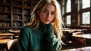 She sucks my dick right under the table in the library . I fuck a blonde beauty student ass (AI-Generated) AixXxShaD