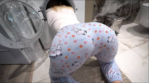 step sister gets fucked while is stuck inside of washing machine – creampie