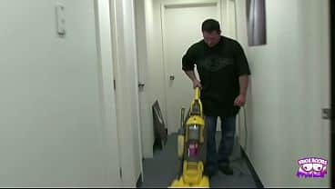 The cleaning guy caught the cute babe masturbating and she lured him into wild sex.